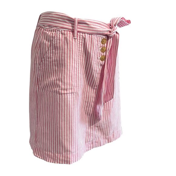 Talbots Linen Striped Short Skirt Sz 10P Pink Tie Waist w Pockets Cute & Soft - Picture 2 of 6